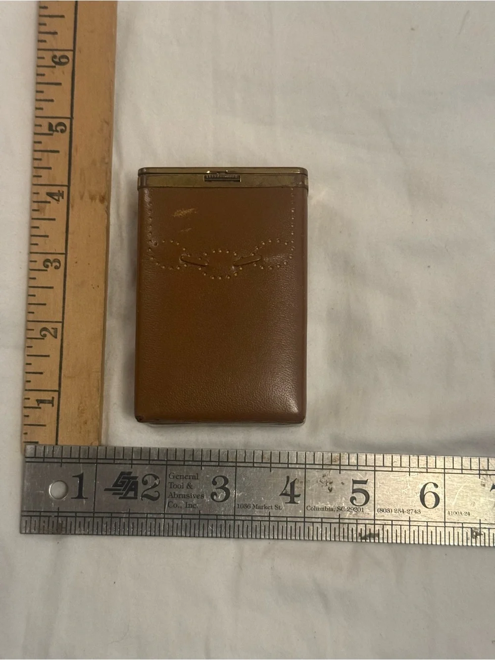 Vintage Brown Leather Card Holder Set with Woven Panel